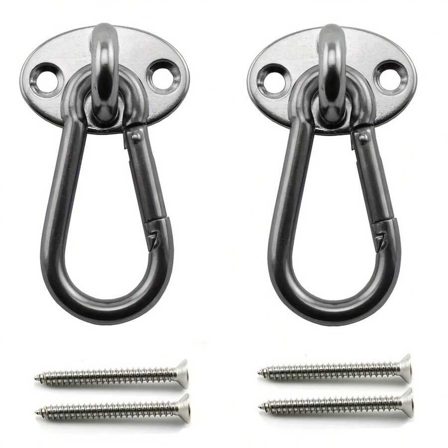 2 Set M6 Suspension Ceiling Wall Mount U Hook Anchor Hanger Stainless Steel Heavy Duty Multi Purpose Hammock Swing Ceiling Hook Olivary Base Plate With Snap Hook - 銀色 - 查看 1