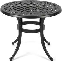 30.25" Round Outdoor Bistro Table With Umbrella Hole - Cast Aluminum Patio Table For Poolside, Deck, Porch, Backyard, Garden, And Balcony, Black - Black - View 2
