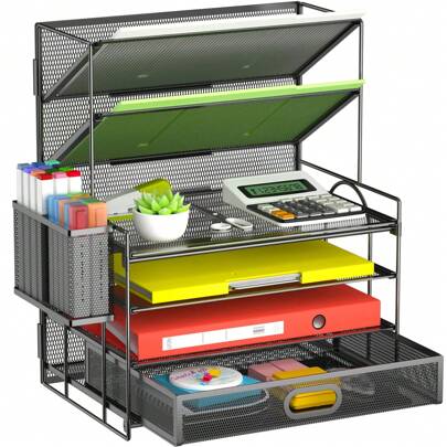 Paper Organizer Letter Tray - Mesh Desk File Organizer With Handle, Paper Sorter Organizer For Letter/A4 Office File Folder Holder