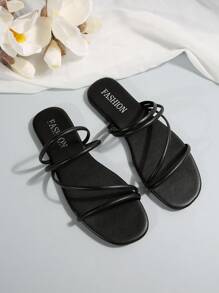 时尚女士拖鞋 - 轻便、透气、露趾、平底、休闲夏季鞋，配有舒适鞋垫和可调节带子，方便行走 - 黑色 - 查看 3