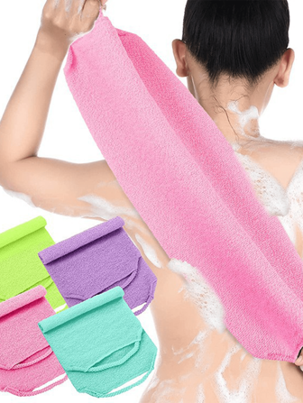 Esponja exfoliante de espalda larga con mango apta para la ducha, toalla de espalda larga con cordón elástico Nylon reforzada, fuerte esponja de baño exfoliante para el hogar