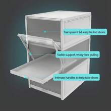 3Pcs Stackable Shoe Box Push Drawer Storage Organizer Shoe Box Clear Cover Gray