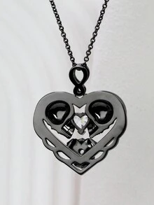 1 Dây chuyền mặt hình đầu lâu hình trái tim S925, Dây chuyền xích phong cách Gothic đen mạ đá cá nhân, Hoàn hảo để đeo hàng ngày tại các bữa tiệc lễ hội ma Halloween Valentine - màu đen - Xem 5