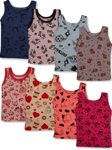 Kit 4 Pcs Children's Tank Top Bebe Summer Animals 100% Cotton Boy Girl - 藍色 - 查看 1