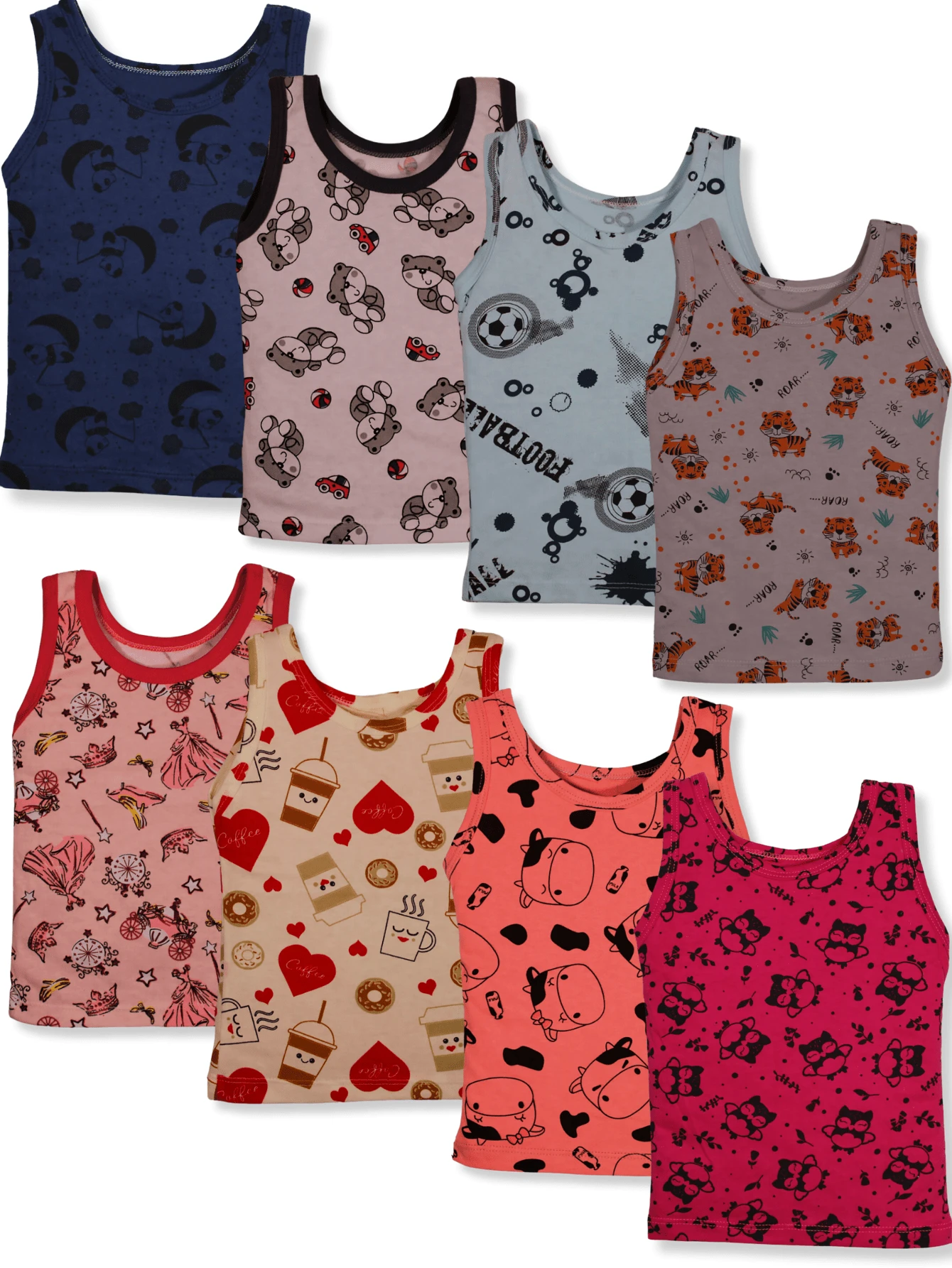 Kit 4 Pcs Children's Tank Top Bebe Summer Animals 100% Cotton Boy Girl - 藍色 - 查看 1