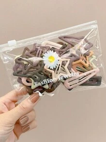 15件套 女孩咖啡星、水滴、五角星、方形哑光BB夹，喷漆水滴边刘海发夹，发饰 - 彩色 - 查看 3