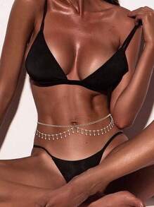 Boho Sexy Bikini Bra Silver Gold Layered Waist Chain Tassel Beads Belly Chain Crystal Stomach Chain Tassel Rhinestone Adjustable Plus Size Bikini Beach Star Moon Waist Body Chain Belt Belly Jewelry Summer Beach Vacation Party Accessories For Women And Girls - Multi-layer Rhinestone Tassel Waist Chain - View 1