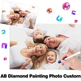 Diy AB Diamond Painting Custom With Your Own Photo Full Drill Round Personalized Keepsake Artwork Character Landscape Cute Pet Friend Gift Giving 1pc Ornamental, Adhesive Exquisite, Stylish, Fashionable, Modern Custom, Personalized, For Mother's Day, For Birthdays, For Children's Day, For Father's Day, For Graduation, For Weddings, For Housewarming Dining Room, Living Room, Bedroom, Office, Tea Room, Home