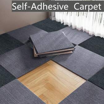 10pcs 30x30cm Self-Adhesive Striped Carpet Tiles, Easy Installation For Office, Living Room And Bedroom, Aluminum Foil Backing - No Residue, Freely Combinable