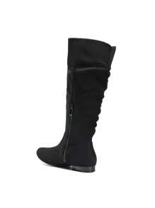 Women's Wide Calf Knee High Boots Fur Lined Side Zipper Warm Fall Winter Boots - DA LỘN MÀU ĐEN - Xem 5