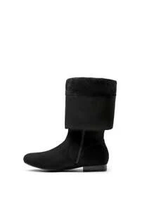 Women's Wide Calf Knee High Boots Fur Lined Side Zipper Warm Fall Winter Boots - DA LỘN MÀU ĐEN - Xem 7
