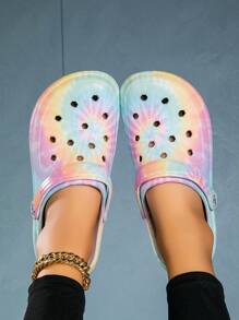 CIVHOM Women's Tie-Dye Pattern Clogs, Slip On Lightweight Two-Way Wear Garden Clogs, Non-Slip Summer Beach Slides