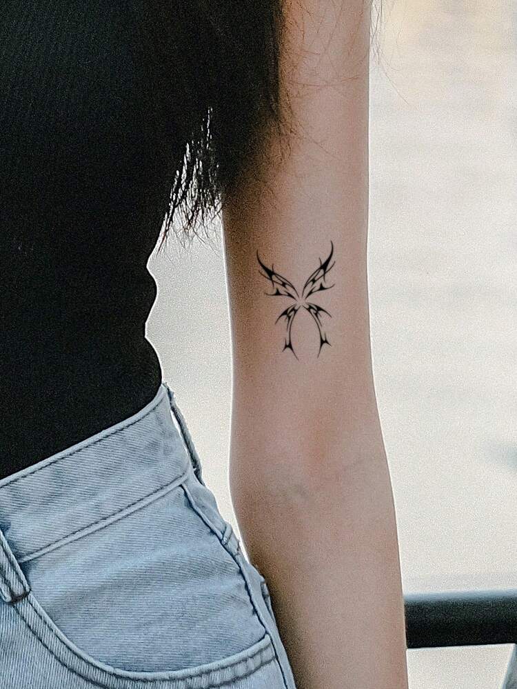 1 件防水临时蝴蝶翅膀纹身贴纸，适合时尚人士 - 黑色 - 查看 4