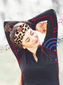 Leopard Sport Stirnband Schlafwireless Kopfhörer Echt kabelloses Ohrhörer mit Mikrofon Over-Ear Kopfhörer für Yoga Workout Schlaf Laufen Camping Computer Telefone PC