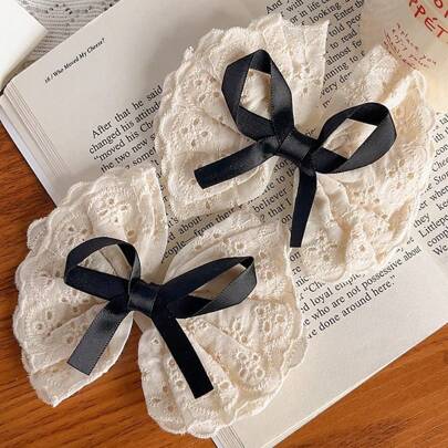 1/2pcs Vintage Lace Bow Hair Scrunchies, Women Fashion Elastic Hair Ties Elegant Half Up Clipsä, Suitable For Daily Use