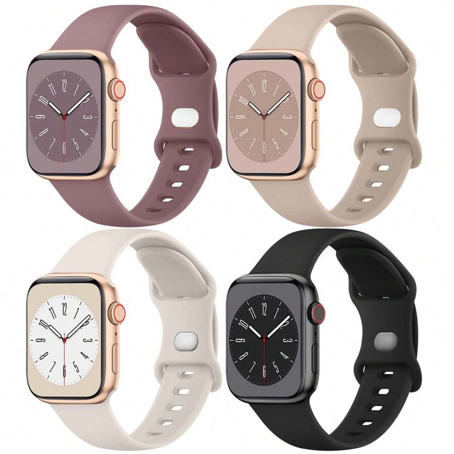 4 pièces Bracelets compatibles, Bracelet de sport en silicone souple pour Apple Watch Series Ultra/Ultra 2, 10/9/8/7/6/5/4/3/2/1 SE, 38mm/40mm/41mm/42mm/44mm/45mm/46mm/49mm, Convient pour les hommes et les femmes