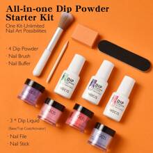 Kit de poudre à tremper changeant de couleur pour débutants, 4 couleurs rose, rouge, bleu pailleté, changement de température d'humeur, kit de trempage d'ongles avec base, vernis de finition, activateur pour art des ongles, DIY, cadeau de salon pour les fêtes