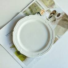 1 件时尚浮雕陶瓷盘子，8 英寸牛排盘/10 英寸意大利面盘/10 英寸精致餐饮甜点盘，轻巧优雅的奶油白色餐具圣诞礼物 - 米色 - 查看 14
