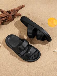 1 双中性儿童夏季 EVA 软底防滑滑动凉鞋，2024 年新款，轻便耐用的时尚沙滩鞋 - 黑色 - 查看 3
