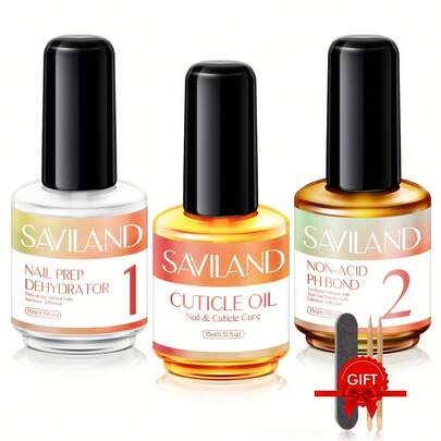 Saviland خافض رطوبة مسمار ومساعد تجهيز وزيت للجلد الزائد حول الأظافر 15 مل - 16 قطعة بطبيعي خالي من الحمض كأساس لتجهيز الأظافر للجل والأكريليك ، أدوات صالون تنظيم الأظافر