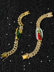 1pc Bling-Bling Chain Necklace With Saint Mary & Saint Jude  Charms For Men, Hip-Hop Stylish Chain Bracelet For Boyfriend Gift - Yellow Gold - View 1