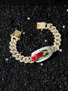 1pc Bling-Bling Chain Necklace With Saint Mary & Saint Jude  Charms For Men, Hip-Hop Stylish Chain Bracelet For Boyfriend Gift - Yellow Gold - View 4