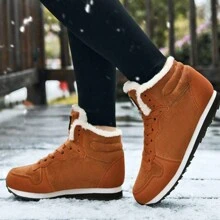 New Autumn Winter Ultralight Warm Couple Snowboots, PU Leather Plus Size Men Women's Outdoor Hiking Boots, Plush Lining, Slip-Resistant, Comfortable - Brown - View 5