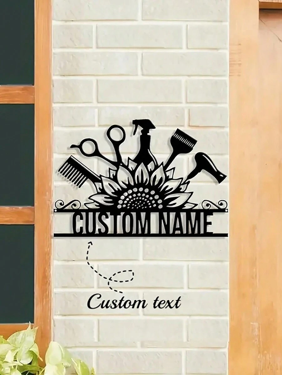Placa de Nome Personalizada de Barbeiro em Ferro Artesanal, Sinalização de Metal de Salão de Beleza, Arte de Parede de Metal Personalizada de Cabeleireiro, Decoração de Parede de Metal Personalizável de Beleza e Cosméticos, Design de Ferramentas de Maquiagem com Logotipo e Nome Personalizado de Cabeleireiro, Presentes de Cabeleireiro para Decoração em Casa, Sala de Estar, Escritório, Dia dos Namorados, Decoração Dia dos Namorados, Aniversário, Formatura, Multifuncional, Ornamental, Reutilizável, Requintada, Estilosa, de Alta Qualidade, Colorida, Moderna, Personalizada, Única, Presente Ideal para Ele, Presente Ideal para Ela, Namorado, Pai, Namorada, Mãe, Família, Amigos, Sala de Estar, Casa, Jardim, Escritório