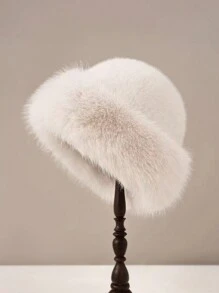 1pc Women's Luxury Fluffy Hat, Large, Thick Fluffy Trim, Warm Ear Cover, Versatile Winter Accessory, Elegant Holiday Gift Winter Outfits - Faux Mink Bucket Hat - View 11