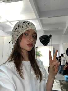 波西米亚镂空钩针编织女帽，春秋款 - A - 查看 4