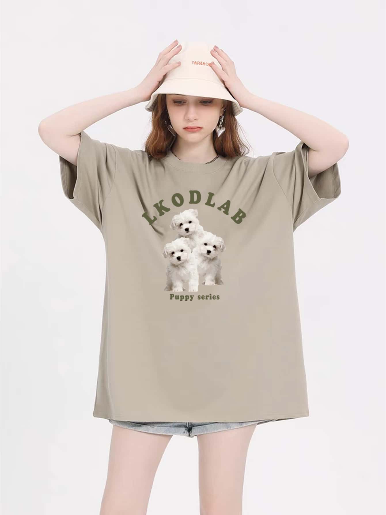 Oversized Women's Premium 100% Cotton Plus-Size T-Shirt - 卡其色 - 查看 1