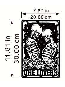 Nghệ thuật treo tường bằng kim loại "Lovers", Đồ trang trí treo tường hình cặp đôi đầu lâu, Đồ trang trí treo tường bằng kim loại cắt bằng laser cho gia đình, phòng ngủ, phòng khách, phòng học, phòng ăn, sân trong - Đồ trang trí thủ công bằng kim loại trong nhà/ngoài trời, Trang trí nhà cửa, Trang trí phòng, Trang trí tường - màu đen - Xem 3