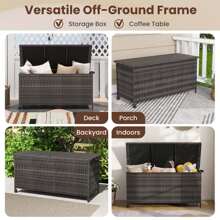 COSTWAY 85 Gallon Rattan Deck Box With Waterproof Liner Universal Wheels & Gas Strut Brown/Black - Brown - View 4