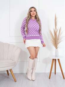 Women's Long Sleeve Knitted Blouse Heart - 淡紫色 - 查看 1
