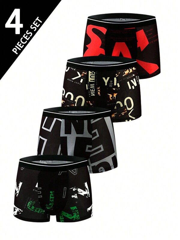 4 piezas de bóxers estampados de seda de hielo para hombres, ropa interior de verano ligera y transpirable