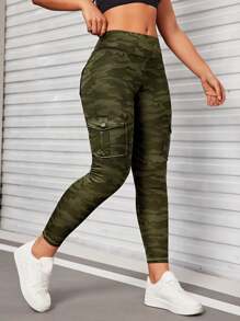 Damen Camouflage Muster Lässig Cargo Jogginghose mit Taschen, für Sport, Fitness, Lässig