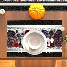 4 Pieces Set Of Luxurious Linen Placemats With Gothic Skull Design - Adds Elegance To Your Table Setting - Perfect For Halloween Decorations And Home Kitchen Table Use - 12x18 Inch Table Mats Halloween Party - Multicolor - View 7