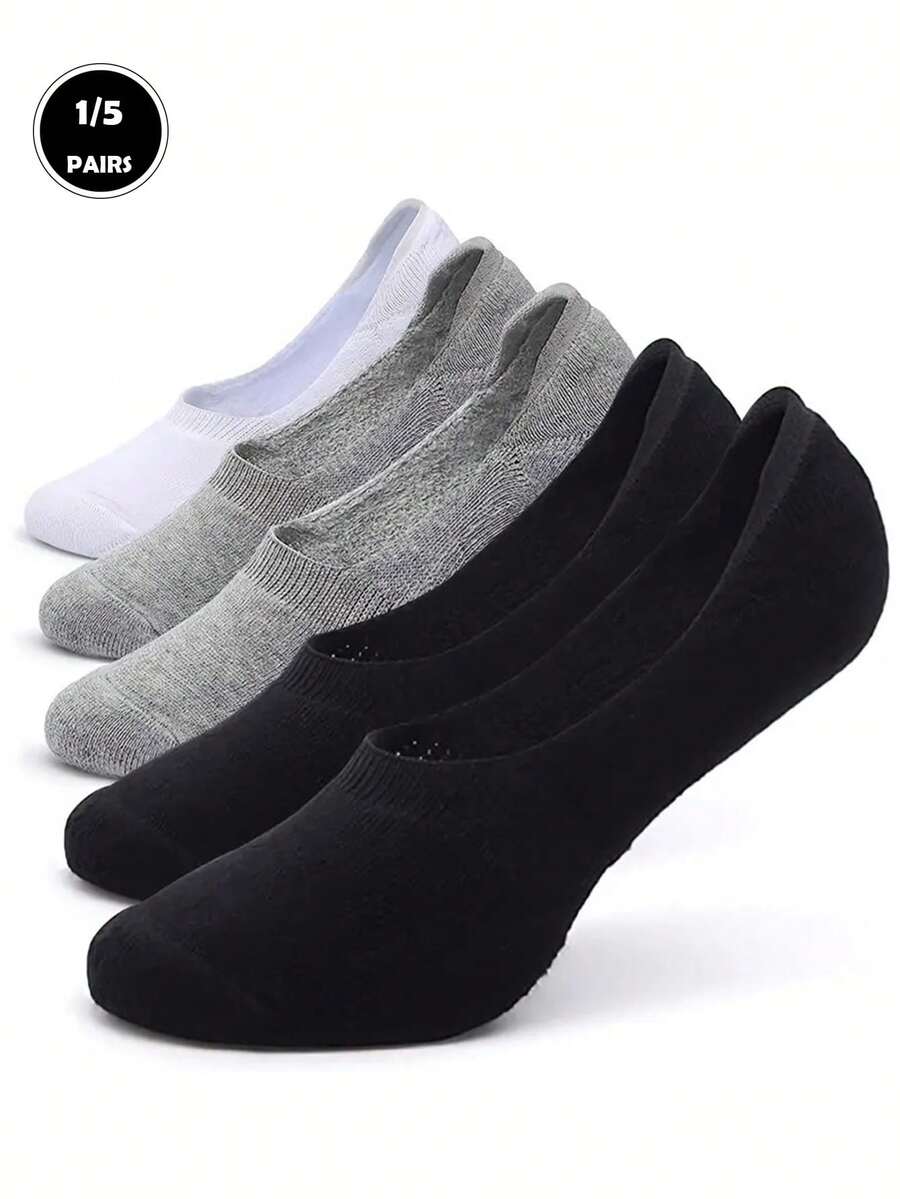 1/5/10 双男士简约基本款夏季短袜，防滑，轻便，低帮船袜 - 彩色 - 查看 1