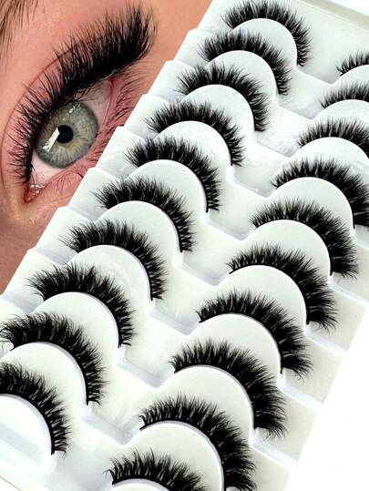 10 pares de pestañas postizas de ojo de gato/pestañas de visón 3D efecto de maquillaje natural/extensiones de pestañas rusas clásicas gruesas/tiras de pestañas postizas suaves
