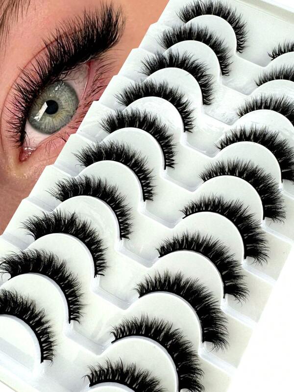 10 pares de pestañas estilo ojo de gato / Pestañas postizas de visón falso 3D de aspecto natural, extensión de pestañas de volumen ruso clásico, pestañas postizas artificiales de visón falso, pestañas postizas de tira, pestañas postizas de tira suave