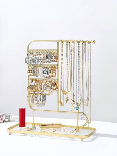 1 szt. metalowy stojak do przechowywania biżuterii, stojak z przezroczystą podstawą akrylową, stojak na kolczyki z perforowanymi otworami, stojak do przechowywania naszyjników z haczykami, stojak do przechowywania naszyjników/kolczyków/biżuterii, prezent na Halloween/Boże Narodzenie/urodziny