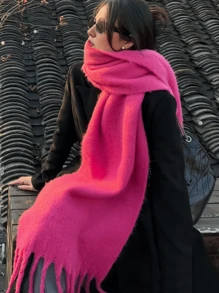 1pc Women's Macaron Solid Color Warm Thick Scarf, High-End Warm Neck Tassel Long Scarf, Thick Warm Scarf Collar, Suitable For Daily Use In Spring, Autumn, Winter, Cold Weather, Leisure Travel, Shopping, Etc