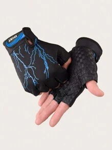 1pc Half-Finger Anti-Slip Cycling Sports Gloves,Suitable For Cycling,Riding Motorcycle And Skiing,Black Gloves - Blue - View 1