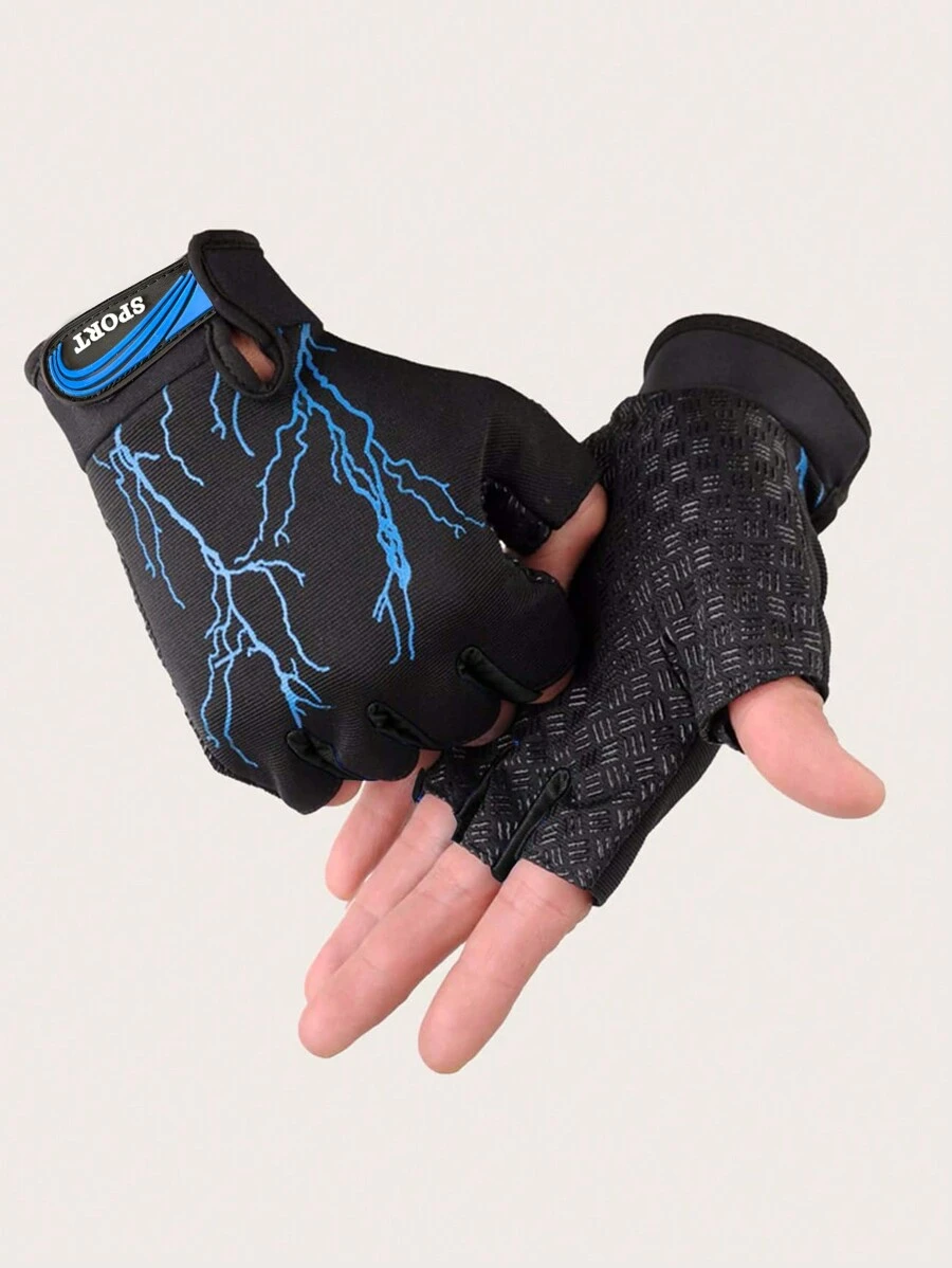 1pc Half-Finger Anti-Slip Cycling Sports Gloves,Suitable For Cycling,Riding Motorcycle And Skiing,Black Gloves - Blue - View 1