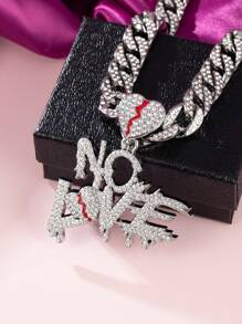 1pc Women's Hip Hop Necklace Rhinestone Rhinestone Broken Heart Pendant Necklace, 18K Gold/Silver Cubic Zirconia 13mm Hip Hop Jewelry Valentines,Mom,Mother,Mother's Day,Gift - Letter - View 1