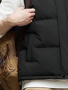 男士拉链保暖内衬背心加厚外套，保暖 - 黑色 - 查看 4