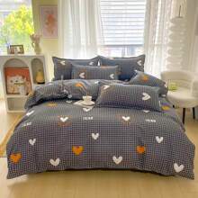 4 piezas Serie de cepillado suave, Juego de ropa de cama con estampado floral lindo (1 funda nórdica, 1 sábana plana, 2 fundas de almohada), Juego de ropa de cama estampado estilo Ins cómodo y sencillo, Adecuado para dormitorio, habitación de invitados y hotel