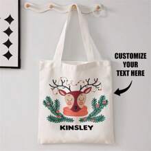1pc Customized Canvas Bag, Unique Design (Photo, Landscape, Illustration), Foldable, Large Capacity, Lightweight, Stylish, Personalized Tote Bag, Shoulder Bag, Casual Shopping Bag Shop Back To School