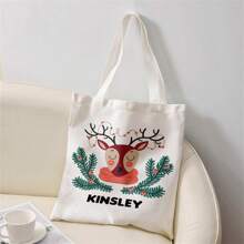 1pc Customized Canvas Bag, Unique Design (Photo, Landscape, Illustration), Foldable, Large Capacity, Lightweight, Stylish, Personalized Tote Bag, Shoulder Bag, Casual Shopping Bag Shop Back To School