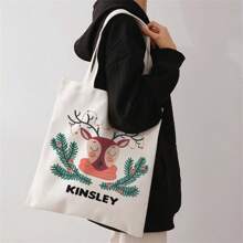 1pc Customized Canvas Bag, Unique Design (Photo, Landscape, Illustration), Foldable, Large Capacity, Lightweight, Stylish, Personalized Tote Bag, Shoulder Bag, Casual Shopping Bag Shop Back To School